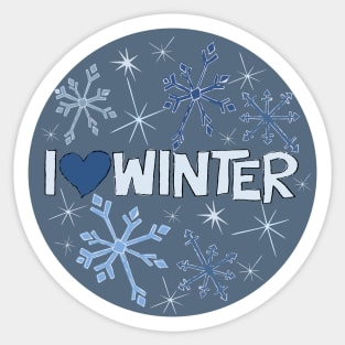 I Heart Winter Illustrated Text with snowflakes Sticker